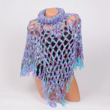 Image 1 of Трицветно плетено пончо с поло-яка и ресни