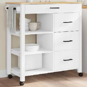 vidaXL Кухненска количка "MONZA" 84x40x88, 5 см бяла борово дърво масив (376114)