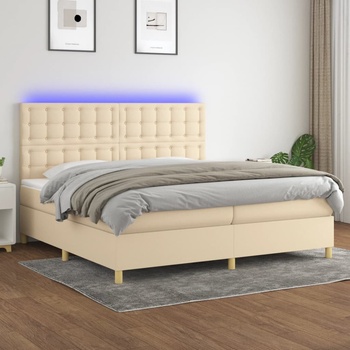 vidaXL Боксспринг легло с матрак и LED, кремава, 200x200 см, плат (3135786)
