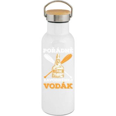 123TRIKO termoska Pořádně zavodněný vodák. Bílý a oranžový tisk 500 ml rybaření