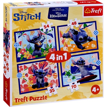 Trefl Детски пъзел Trefl 4 в 1 - Почивката на Стич в Хавай (34666)