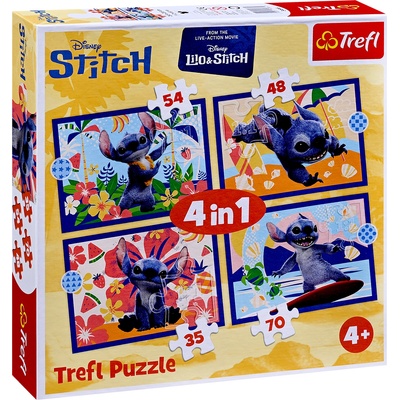 Trefl Детски пъзел Trefl 4 в 1 - Почивката на Стич в Хавай (34666)