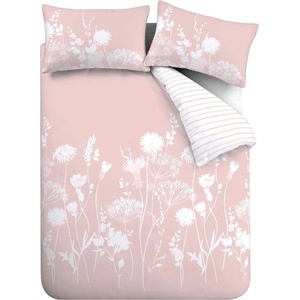 Catherine Lansfield Бяло-розово двойно удължено спално бельо 230x220 cm Meadowsweet Floral - Catherine Lansfield (BD/51080/W/KQS/BLH)