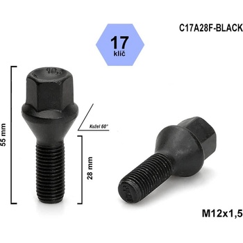 Kolový šroub M12x1,5x28, kužel, klíč 17, C17A28F, výška 55 mm