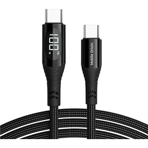 Mobile Origin Здрав кабел с въжена оплетка с бързо зареждане за устройства с USB-C порт (150 см) - Mobile Origin USB-C to USB-C Cable with LED Display 100W (черен) (MO-100WDC-CB2)