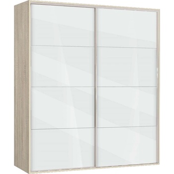 Bogdan Furniture G Двукрилен гардероб с плъзгащи врати Мебели Богдан Модел bm-ava 5, бял гланц със сонома