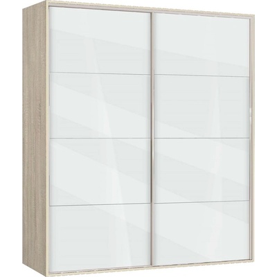 Bogdan Furniture G Двукрилен гардероб с плъзгащи врати Мебели Богдан Модел bm-ava 5, бял гланц със сонома