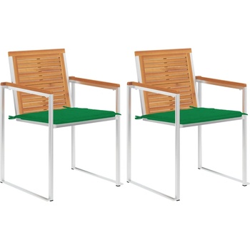 vidaXL Градински столове с възглавници, 2 бр, акация масив и стомана (3061493)