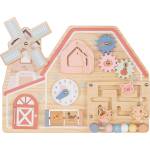Ginger Home Дървена Монтесори Активна Дъска GINGER HOME, Ферма с Мелница, Лабиринт, Часовник и Зъбни Колела, 33x24x5 см