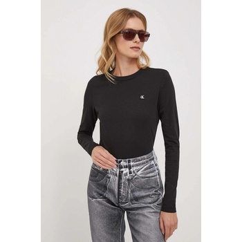 Calvin Klein Jeans Bavlnené tričko s dlhým rukávom J20J222884 čierna