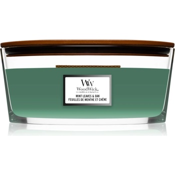 WoodWick Mint Leaves & Oak ароматна свещ с дървен фитил (hearthwick) 453, 6 гр