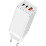 Baseus Захранване за ел. мрежа за лаптопи, смартфони и таблети с USB-A и 2xUSB-C изходи с технология за бързо зареждане - Baseus GaN Laptop Charger 65W (CCGAN-H02) (бял) (CCGAN-H02)