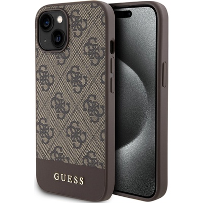 GUESS Калъф Guess - PU 4G Stripe, iPhone 15, MagSafe, кафяв (3666339193126)