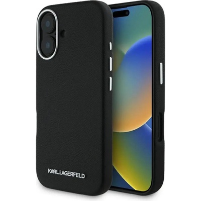 KARL LAGERFELD Saffiano Full Wrapped Elongated Metal Logo MagSafe Case за iPhone 16 - Черен (3666339359447)