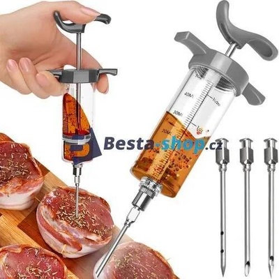 Injektor na maso pro vstříknutí marinády + 3 jehly - Ruhhy