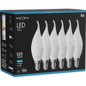Mexen Nova 6x LED крушка пламък E14, C37, 5W, Студено - 6500K, 525 lm - L106-E14-0565-01x06 (L106-E14-0565-01x06)
