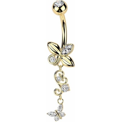 Šperky4U Zlacený visací piercing do pupíku s motýlky WP0117-GD