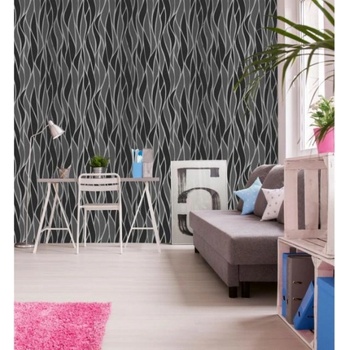 DIMEX ART s. r. o Луксозна флизелинова тапета сиви и черни вълни