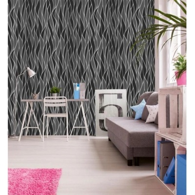 DIMEX ART Луксозна флизелинова тапета сиви и черни вълни