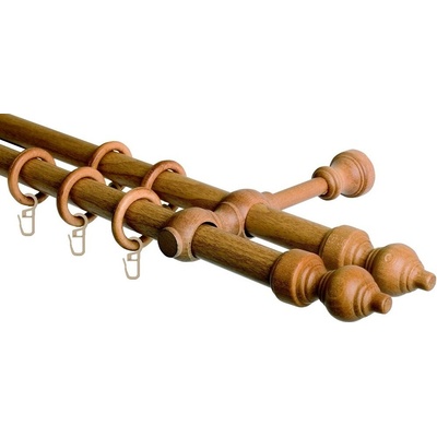 OK-GarnýžeCZ Garnýž dvouřadá 28mm jasný dub 330 cm do stěny / kroužky s háčkem