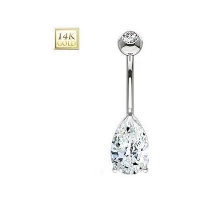 Šperky4U zlatý piercing do pupíku zirkon ve tvaru kapky ZL01223-WG