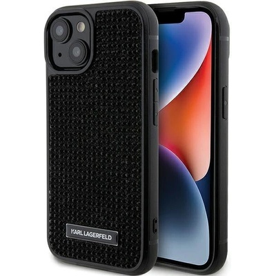 KARL LAGERFELD Кейс Karl Lagerfeld KLHCP15SHDSPLK за iPhone 15 6.1", черен / черен, твърд, Rhinestone Logo Metal Plate (3666339163112)
