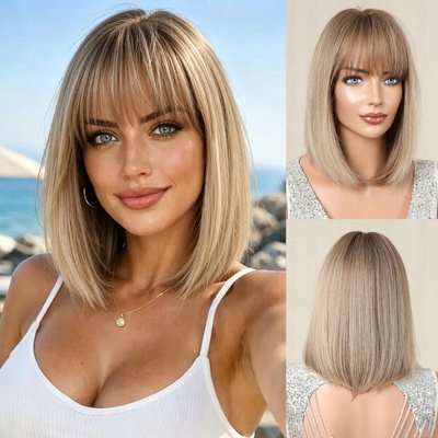 NCDSHAIR Paruka krátké syntetické vlasy blond