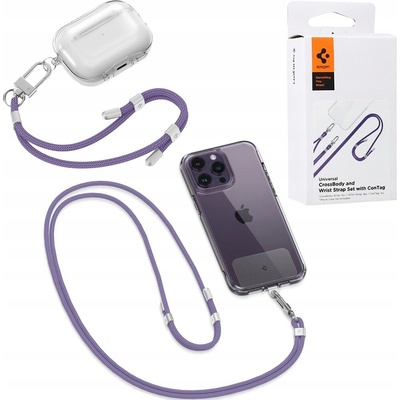 Snúrka na krk Spigen Universal Set 2 (Cross Body Strap 1P + Wrist Strap 1P + ConTag2 1P), deep purple