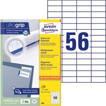 AVERY Етикет AVERY 3668 52, 5x21, 2mm универсален 5600 етикета/кутия 100 листа/кутия (3668)