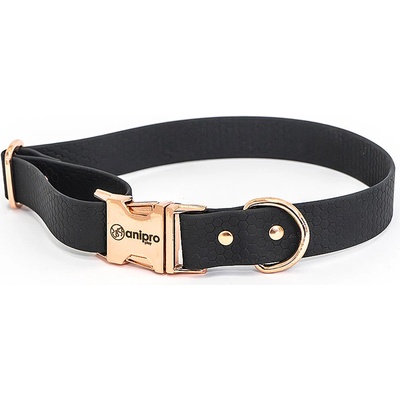 Anipro Hexagon - Регулируем нашийник за кучета, водоустойчива лента хексагон 25мм/35-55см черен с тока розово злато