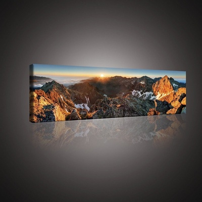 Postershop Obraz na plátně: Západ slunce na horách - 145x45 cm
