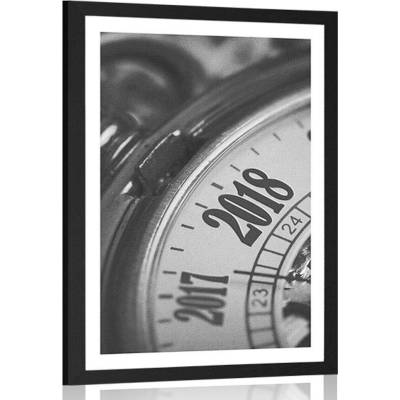 Plakát s paspartou vintage kapesní hodinky v černobílém provedení - 40x60 white
