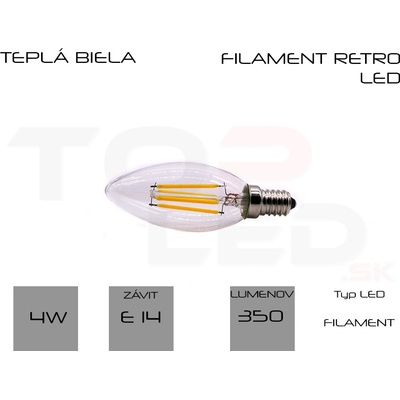 HIBRIGHT E14 LED RETRO FILAMENT žiarovka 4W, TEPLÁ BIELA 2700K