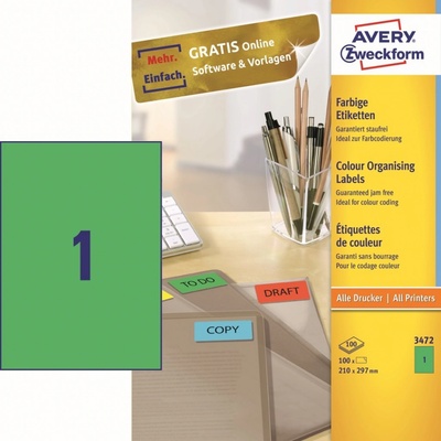 Avery Zweckform 100 listů, A4, zelené- 3472