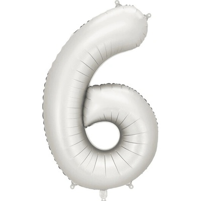 PartyDeco Balón Číslo 6 strieborný saténový 86 cm