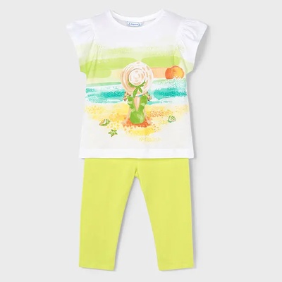 Mayoral Комплект легингс в жълт цвят и бяла тениска плаж за мини момиче Майорал