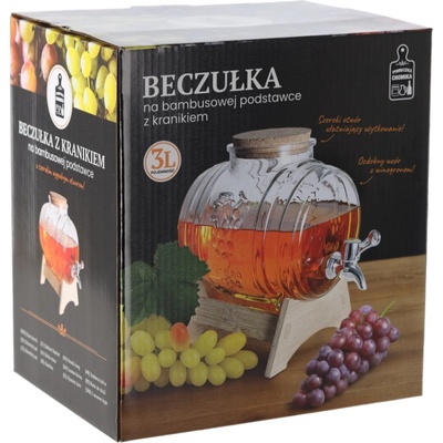 Beczułka Winogrono dávkovač nápojů 3 l s kohoutkem a bambusovým stojanem