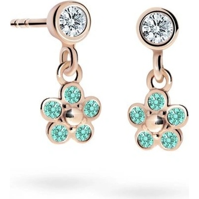 Danfil dětské náušnice kytičky C2744 z růžového zlata s kamínky Mint Green zapínání balónek