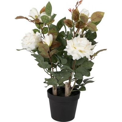 Dekorační květina růže v květináči s bílými květy Rose white - 20*20*55 cm - Clayre & Eef
