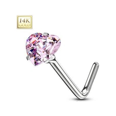 Šperky4U zlatý piercing do nosu růžový zirkon ZL01192P-WG