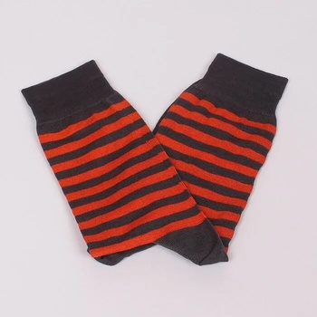 Image 1 of Мъжки памучни чорапи в сиво с оранжево райе