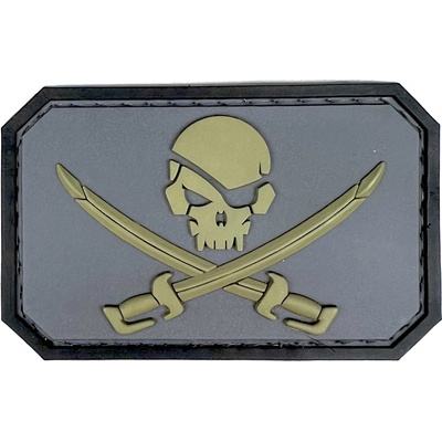 Plastové 3D patche 3D gumová nášivka PIRATE SKULL Patch - Sivá