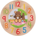 Bigjigs Toys - Дървен образователен часовник-сортер - Меченце (BJ262)