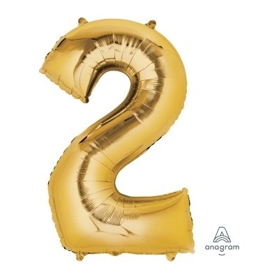 Amscan Balónek fóliový narozeniny číslo 2 zlatý 86 cm