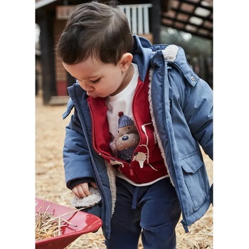 MAYORAL Парка за бебе момче в цвят кит Mayoral с каракул, качулка и ръкавици