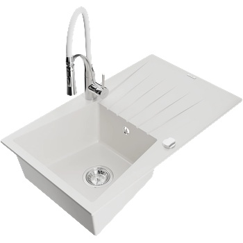 Mexen Cesar гранитна мивка с 1 отделение и капковник и кухненски смесител Aster, бял - 6514-20-73450-02 (6514-20-73450-02)