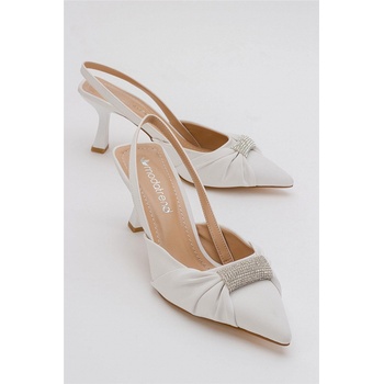 Moda Trend Дамски сатенирани сандали с ток - Бели #385432 (385432_Бяло)