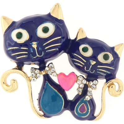 Biju brož zamilované kočky se zirkony modrá 9001492-1