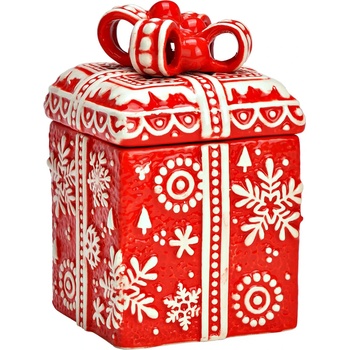 WURM Керамичен коледен буркан във форма на подарък, 10x15x10см (1489)