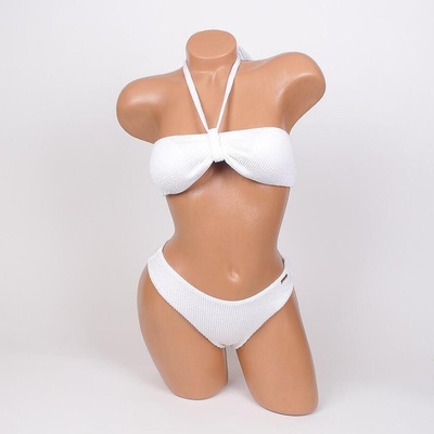 Дамски бански в бяло с рипсен ефект - две части